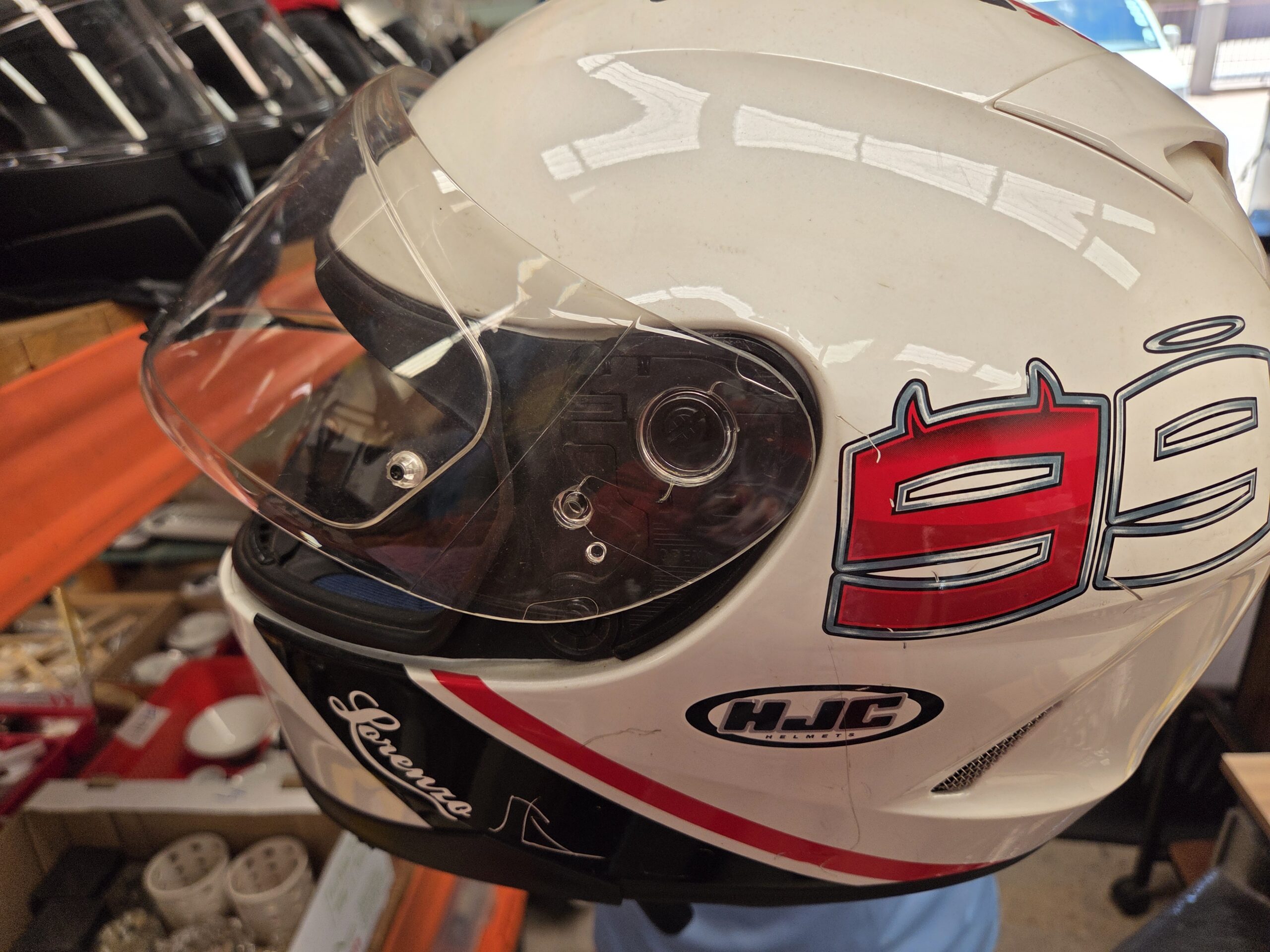 HJC Full-Face Helmet (White) + Clear Visor – Sport/Racing Graphic - Image 5