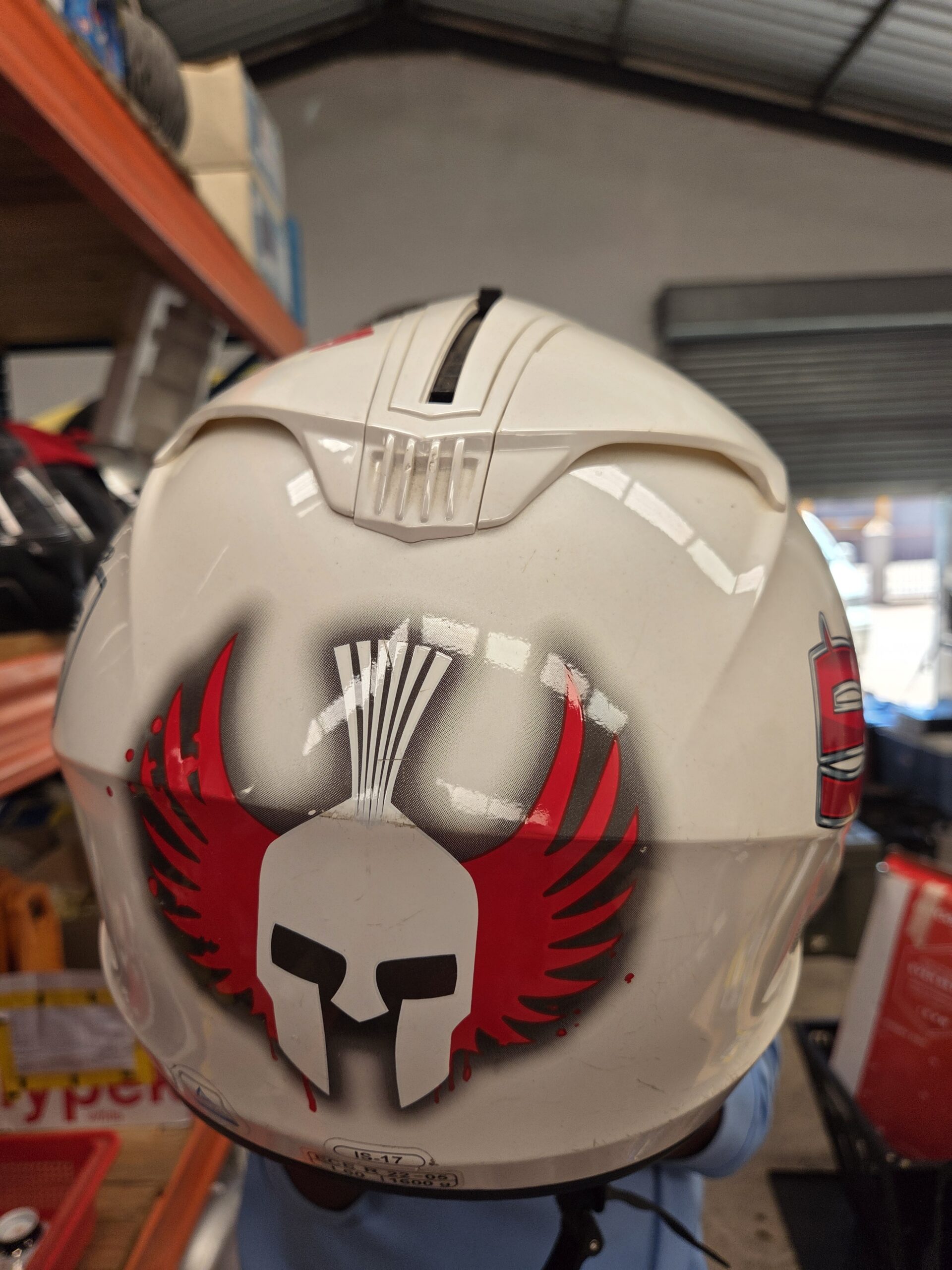 HJC Full-Face Helmet (White) + Clear Visor – Sport/Racing Graphic - Image 4