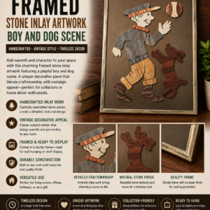 Handcrafted Stone Inlay Wall Art – Boy and Dog Scene