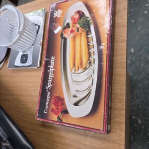 Stainless steel asparagus serving platter, boxed