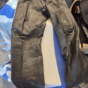 Genuine Leather Motorcycle Riding Pants – Black Biker Leathers (Protective Gear)
