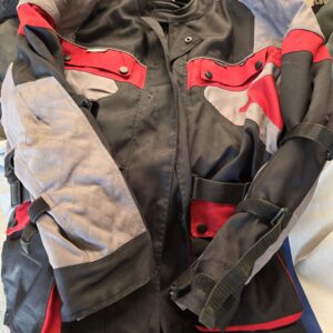 Heavy-Duty Motorcycle Touring Jacket – Protective Riding Gear (Black/Grey/Red)