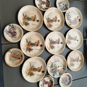 Vintage Bamboo Melamine Snack Plate Set (Taiwan) – ±15 Pieces
