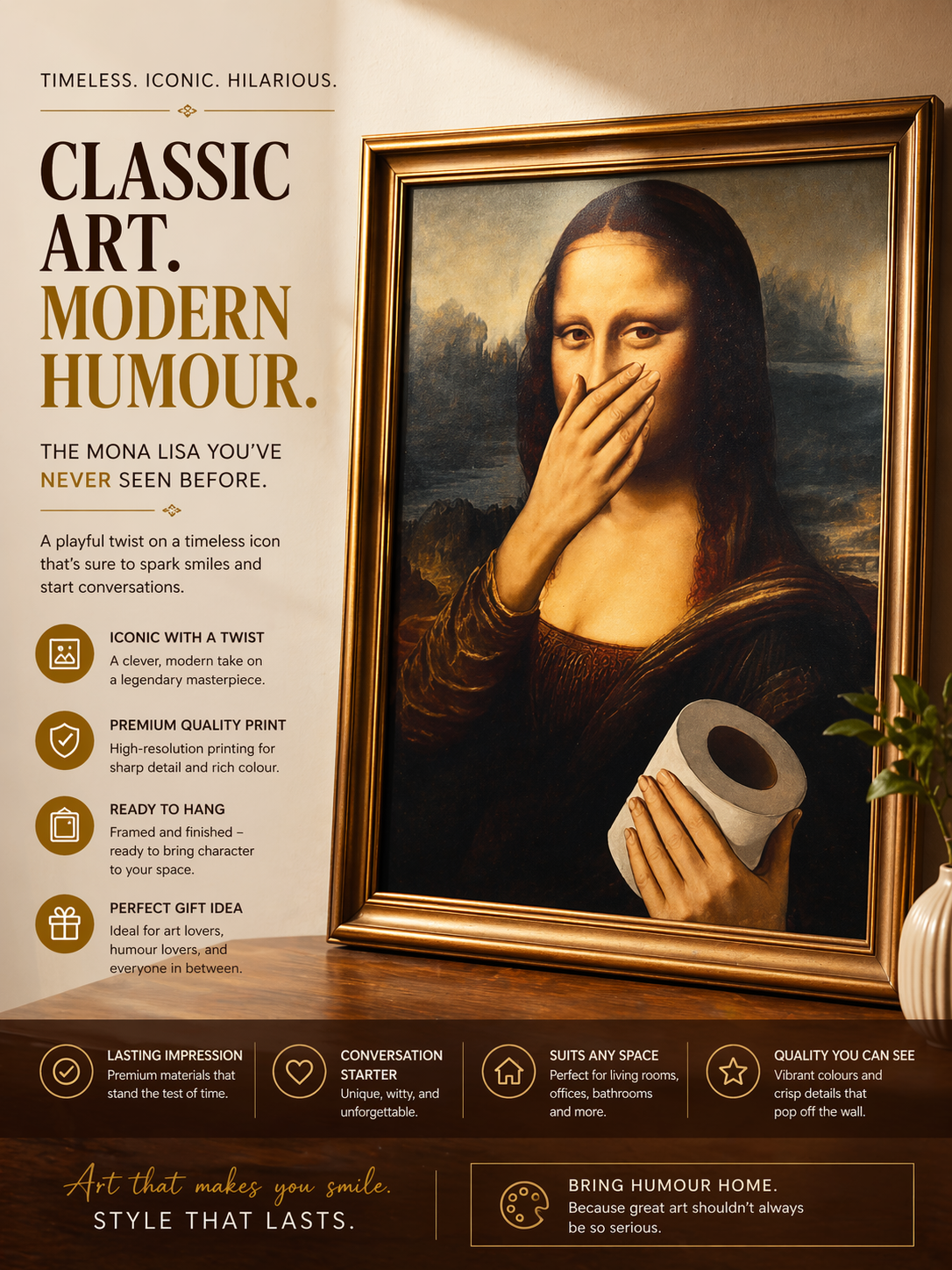 Funny Mona Lisa Bathroom Picture – Framed