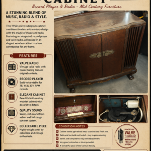 1950s valve radiogram cabinet – record player & radio – mid century furniture