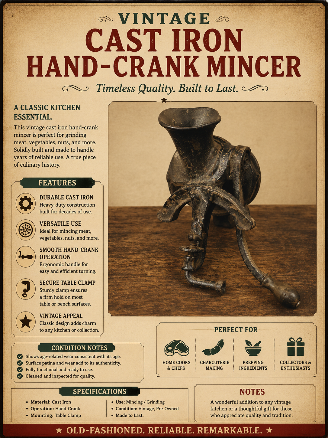 Cast Iron Hand-Crank Mincer
