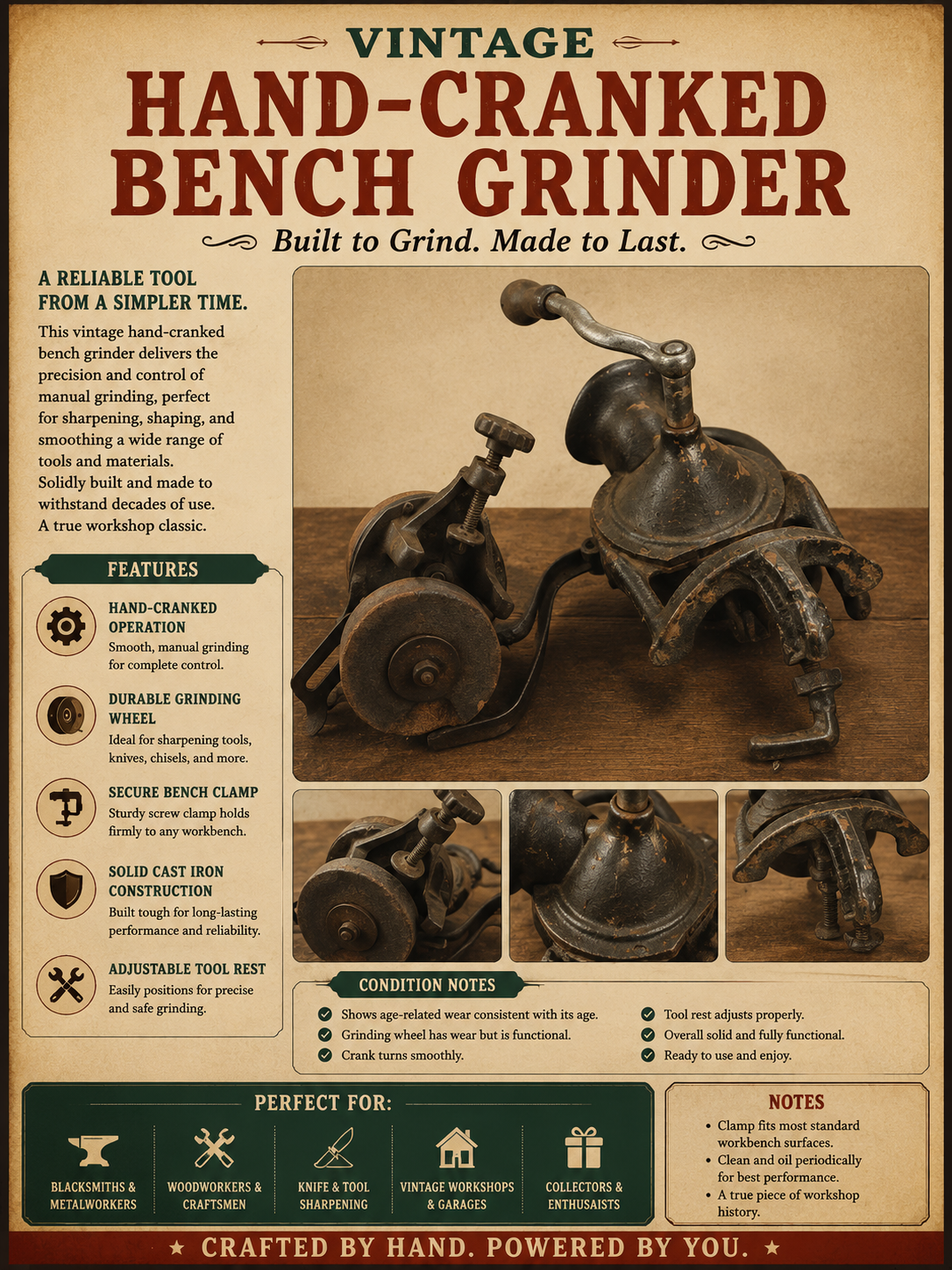 Hand-Cranked Bench Grinder / Sharpener