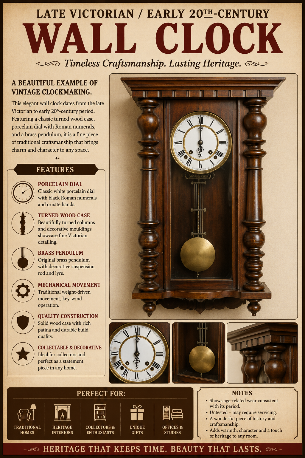 Antique Wall / Bracket Clock (Pendulum)