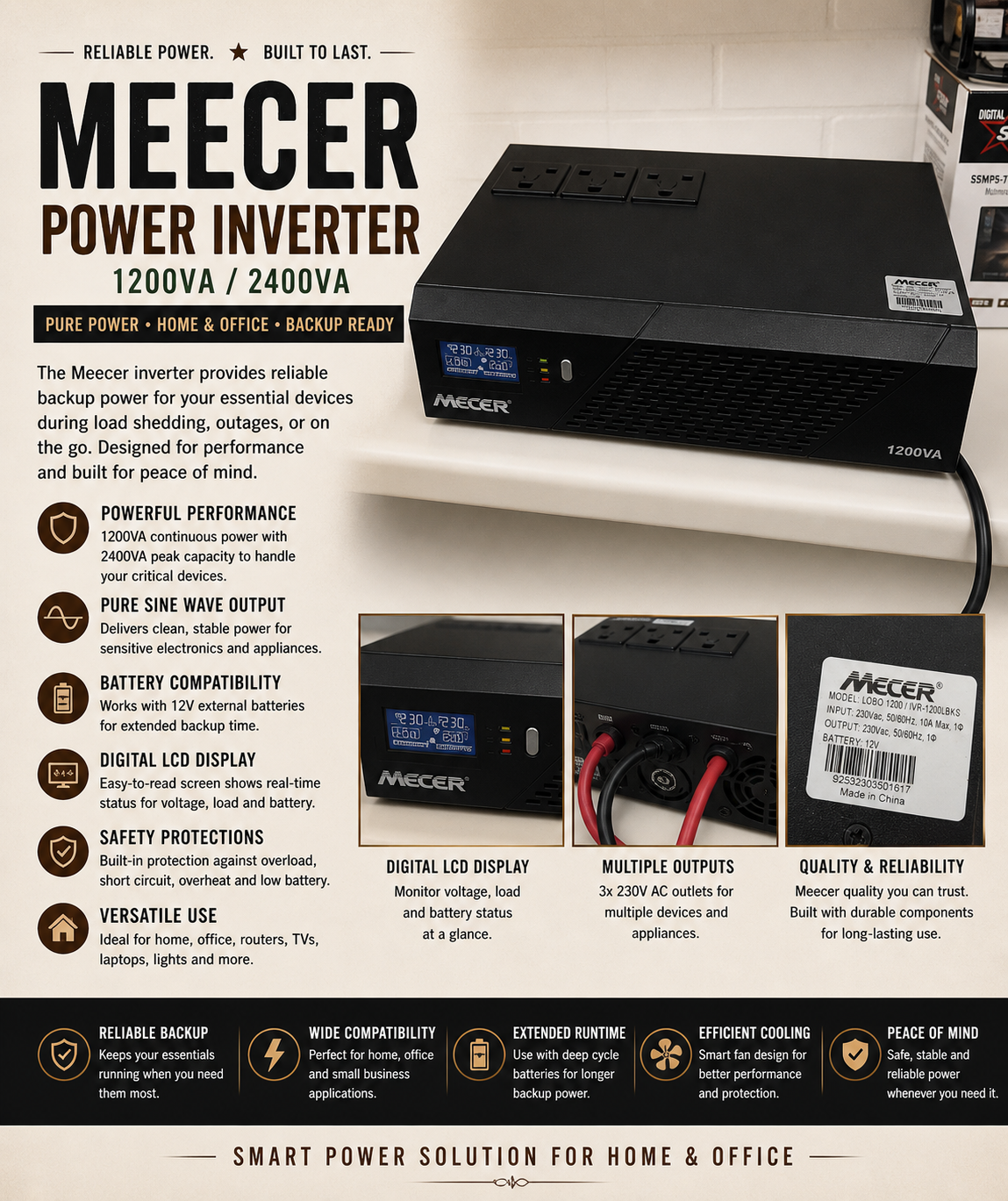 Mecer 1200VA inverter – new complete in box – tested – ideal for load shedding