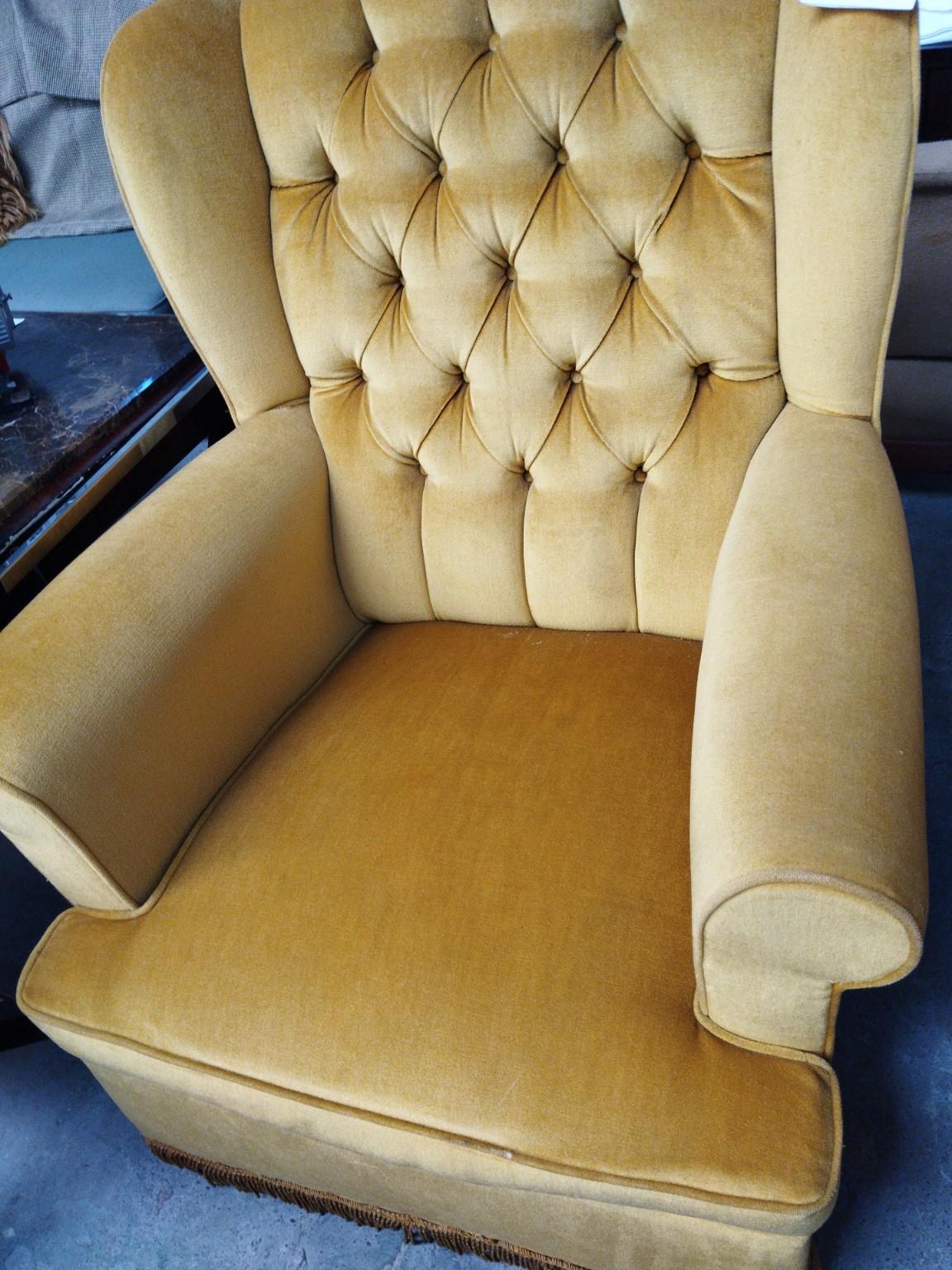 Classic Mustard Tufted Wingback Lounge Armchair (Rocking) with Scatter Cushions - Image 2
