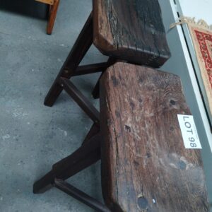 Pair of Rustic Solid Hardwood Bar Stools