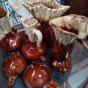 Vintage Brown Drip Glaze Ceramic Decorative Ware Collection – 7 Pieces