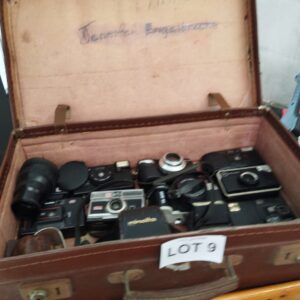 COLLECTION OF VINTAGE 35MM FILM CAMERAS, LENSES & ACCESSORIES IN LEATHER SUITCASE