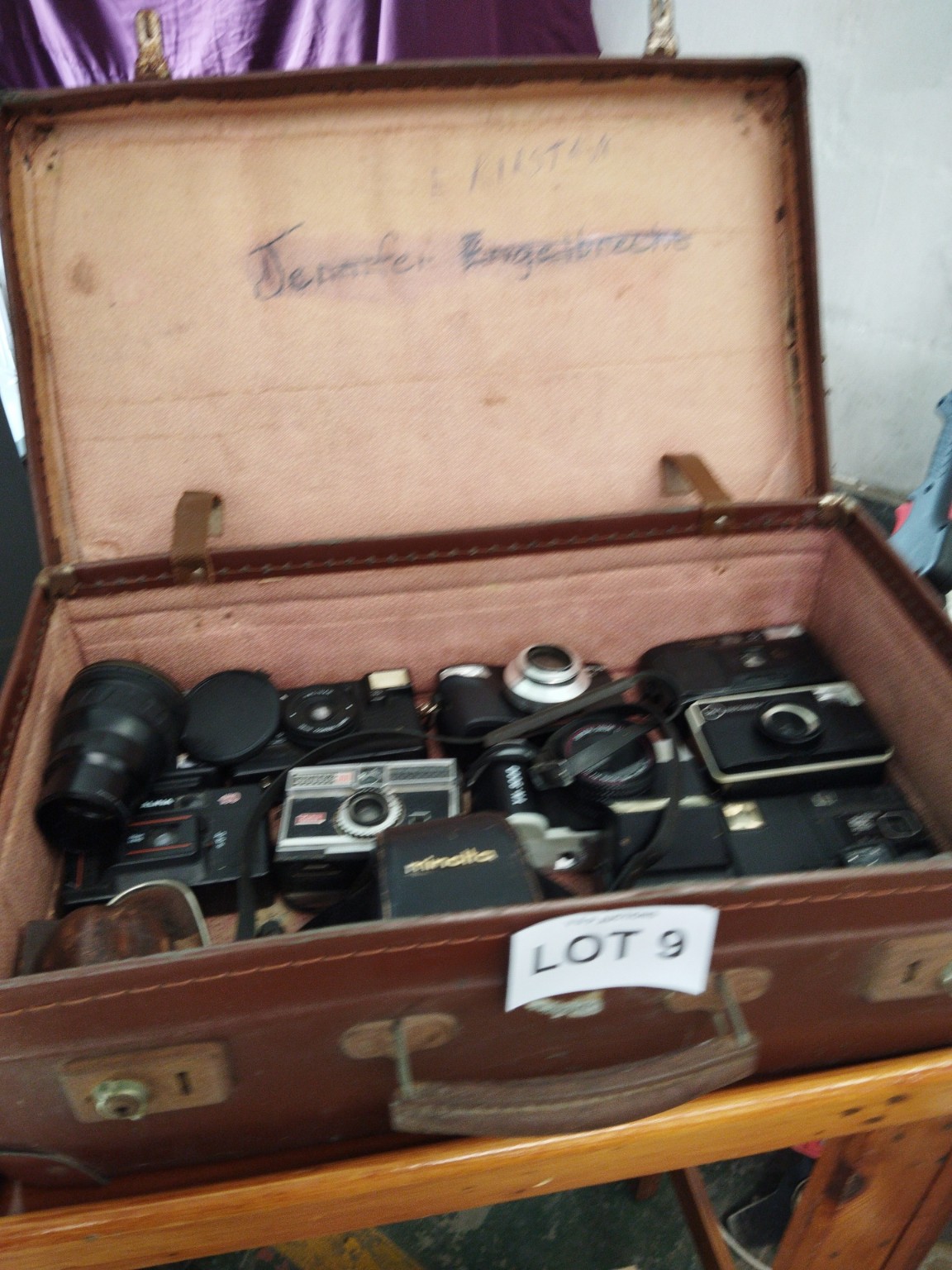 COLLECTION OF VINTAGE 35MM FILM CAMERAS, LENSES & ACCESSORIES IN LEATHER SUITCASE