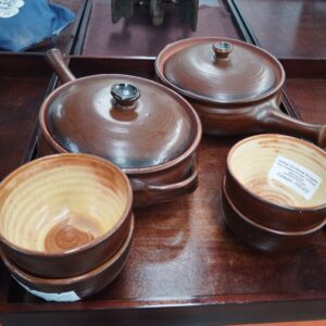 Vintage Handmade Stoneware Clay Cooking Pot & Serving Bowl Set – 8 Pieces