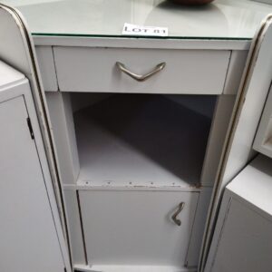 White Glass-Top Bedside Cabinet with Drawer & Cupboard