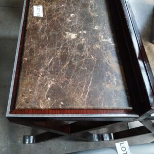 Modern Marble Top Console Table with Dark Wood & Chrome Base