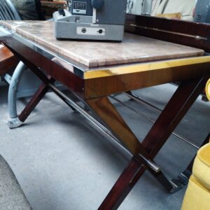 Modern Marble Top Console Table with Rosewood Finish & Chrome X-Frame Base