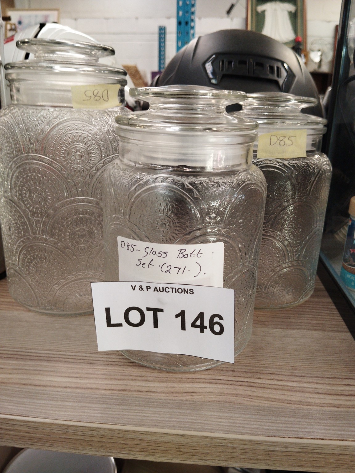 Set of 3 Embossed Glass Storage Canisters with Glass Lids – Decorative Kitchen Pantry Jars - Image 3