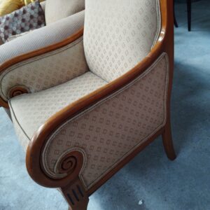 Classic Upholstered Scroll Arm Accent Chair with Solid Wood Frame