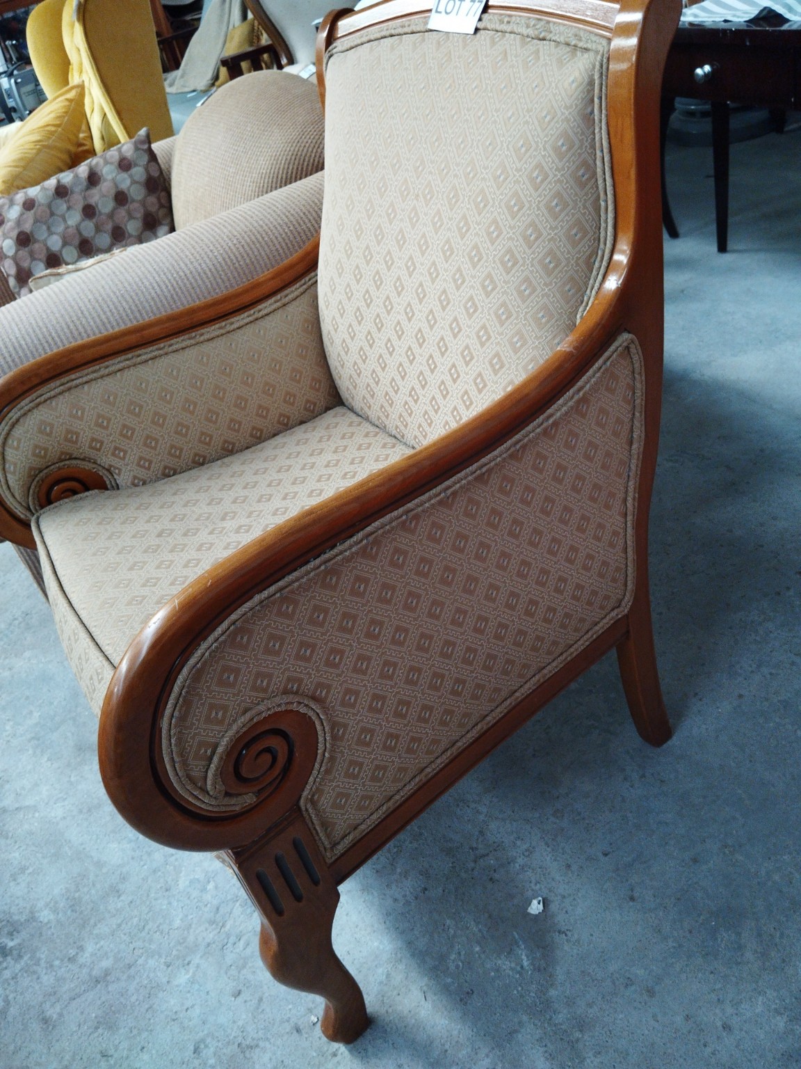 Classic Upholstered Scroll Arm Accent Chair with Solid Wood Frame
