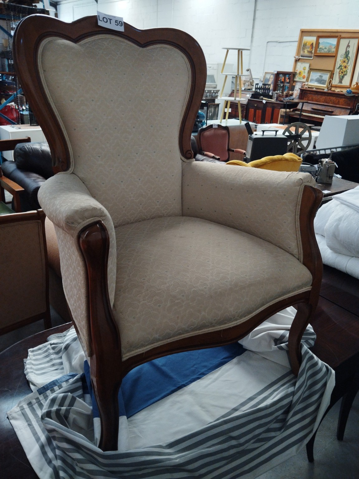 1 OF 2 Matching Classic Upholstered Wingback Armchair with Solid Wood Frame – High-Back Occasional Chair