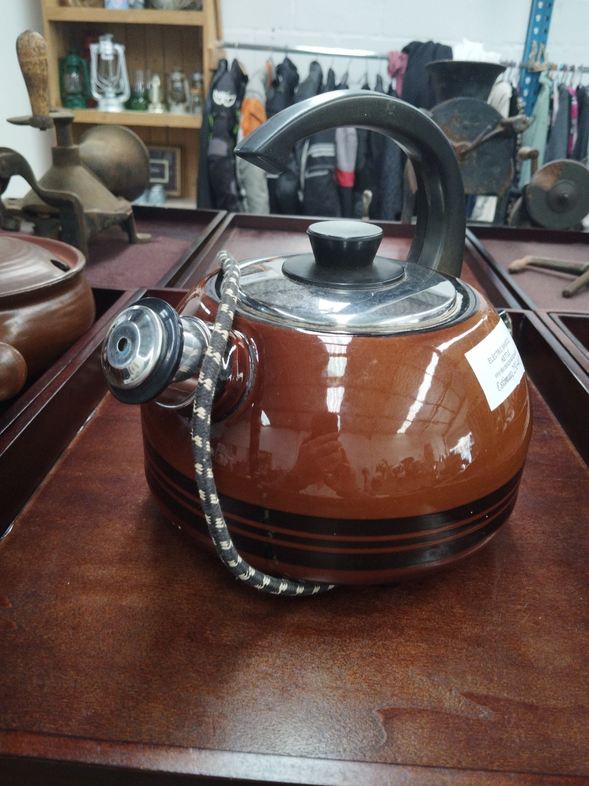 Vintage Retro Brown Electric Kettle with Removable Lid