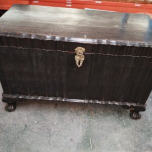 Antique Carved Solid Wood Blanket Chest with Lift-Out Tray & Original Castors