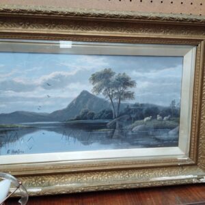 Signed Vintage Landscape Oil Painting by E. Hunton – Ornate Gilt Frame
