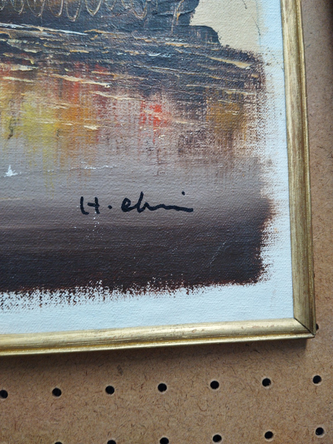 Signed Vintage Harbour Scene Oil Painting on Canvas – Sailing Junk Boat at Sunset, Framed - Image 3