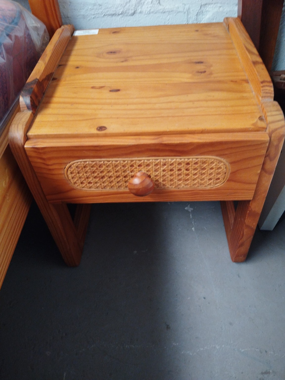 Solid Pine Bedside Pedestal with Cane-Inlay Drawer – Country Style