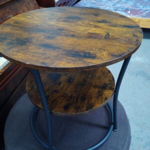 Rustic Round Wooden Side Table with Metal Frame & Lower Shelf