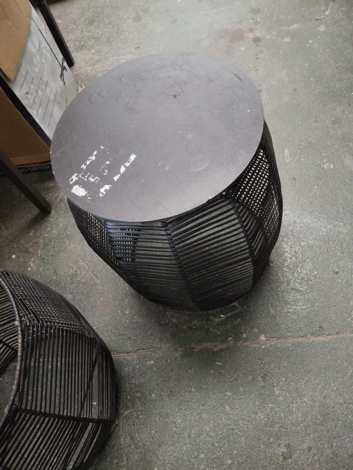 Pair of Black Metal Wire Basket Side Tables with Removable Wooden Tops - Image 3