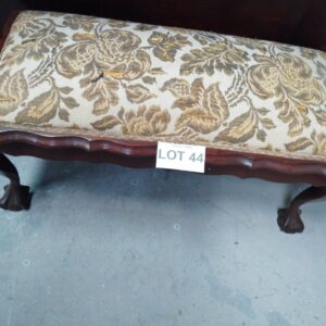Vintage Carved Mahogany Organ Stool with Upholstered Seat