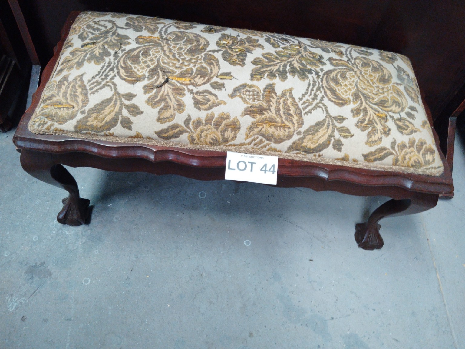 Vintage Carved Mahogany Organ Stool with Upholstered Seat