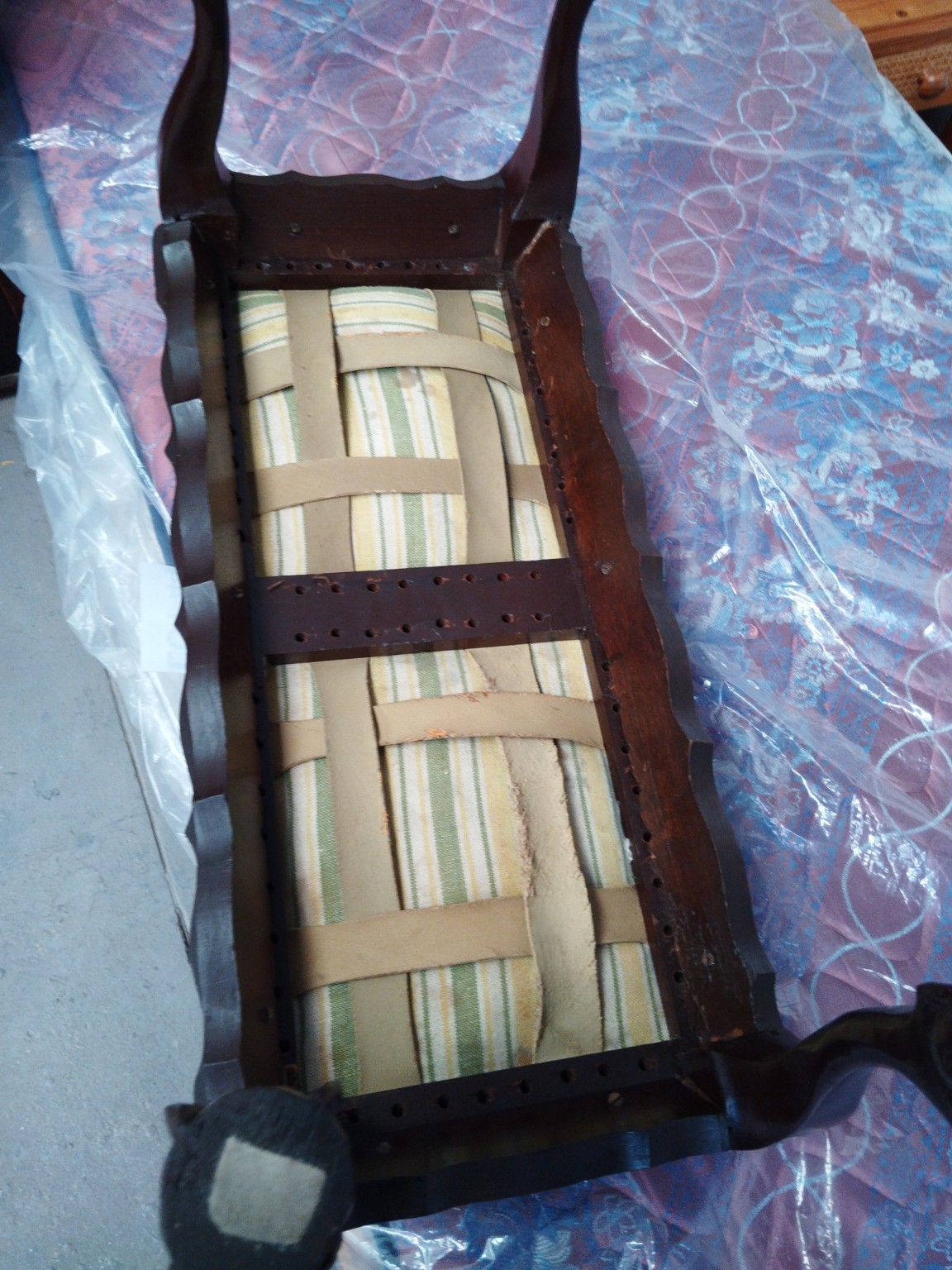 Vintage Carved Mahogany Organ Stool with Upholstered Seat - Image 3