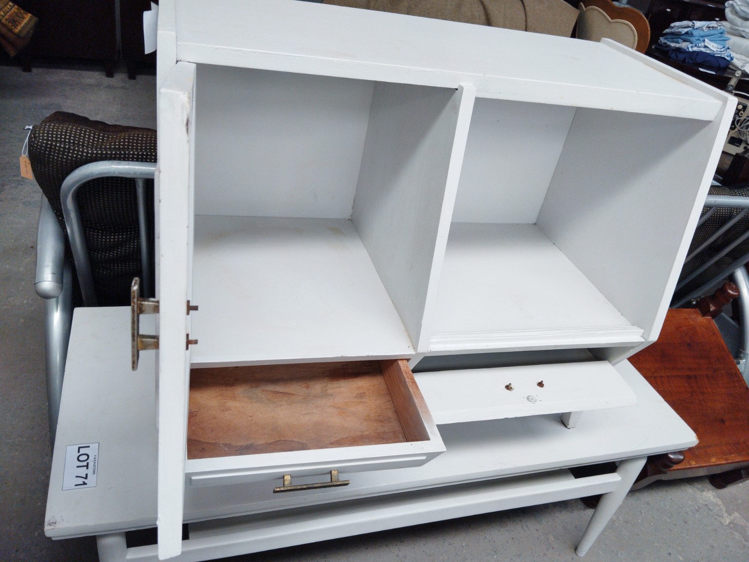 Contemporary White Storage Cabinet with Door, Open Shelving & Two Drawers - Image 2