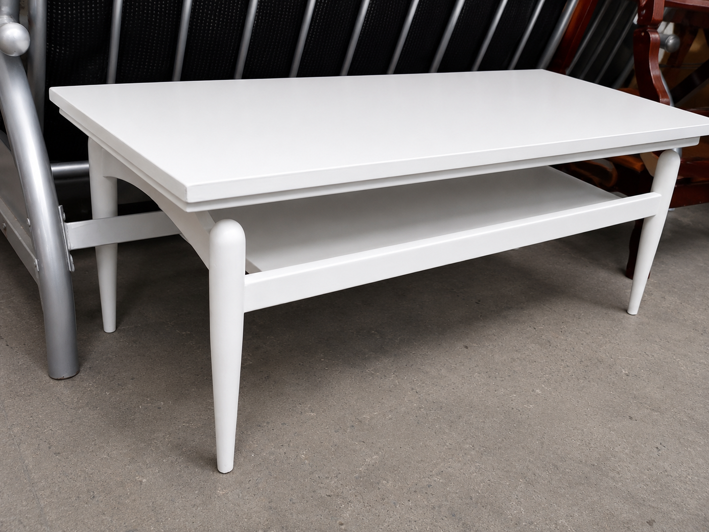Contemporary White Coffee Table with Lower Display Shelf