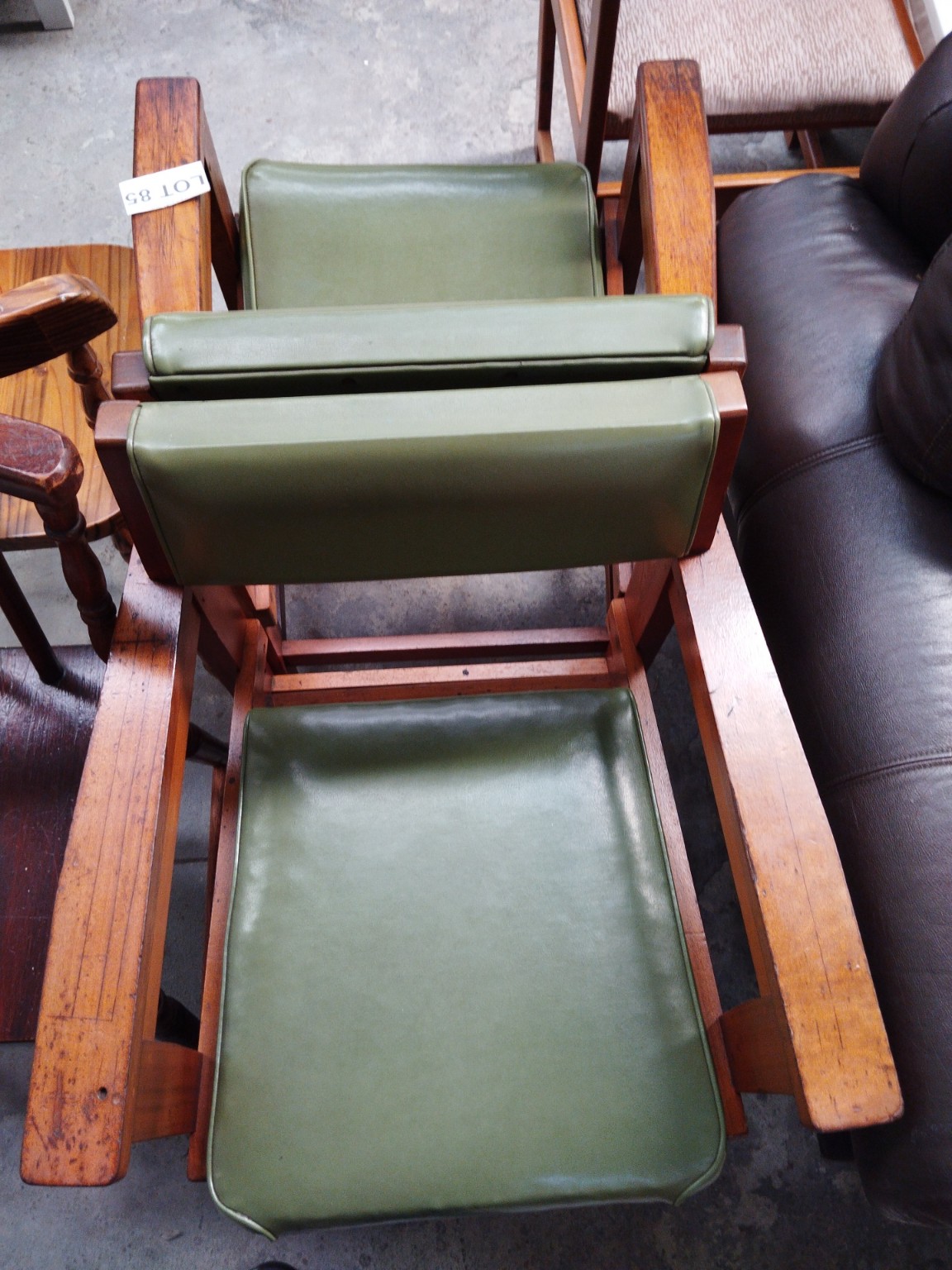 Vintage Solid Wood Lounge Armchair with Olive Green Cushioned Seat & Bac 1/2 Matching pair - Image 2