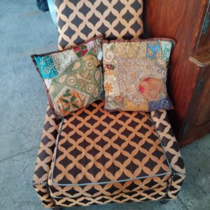 Contemporary Upholstered Accent Armchair in Brown & Beige Geometric Fabric - 1 OF 2 MATCHING CHAIRS