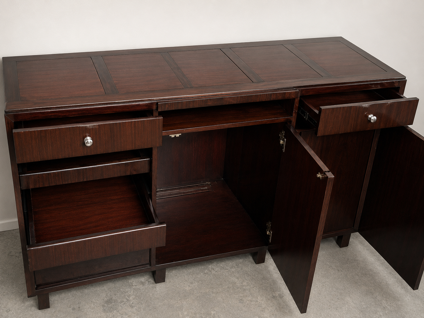 Modern Dark Mahogany TV Entertainment Cabinet with Drawers & Storage Cupboards (3)
