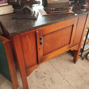 Vintage Washstand Cabinet with Original Granite Top & Castor Wheels