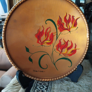 Hand-Painted Decorative Copper Wall Plate / Charger – Floral Design Signed "Denise"